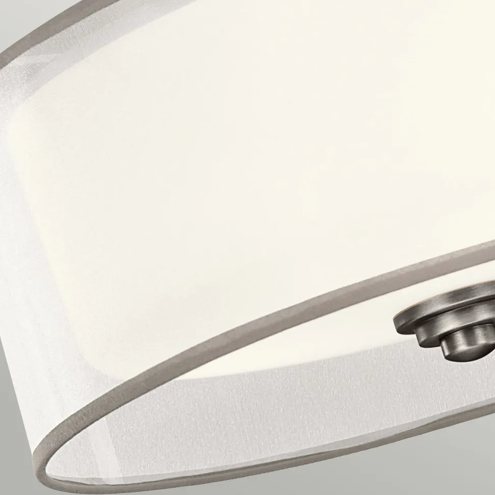 Deckenleuchte rund Weiß Zinn antik Glas Leinen Metall