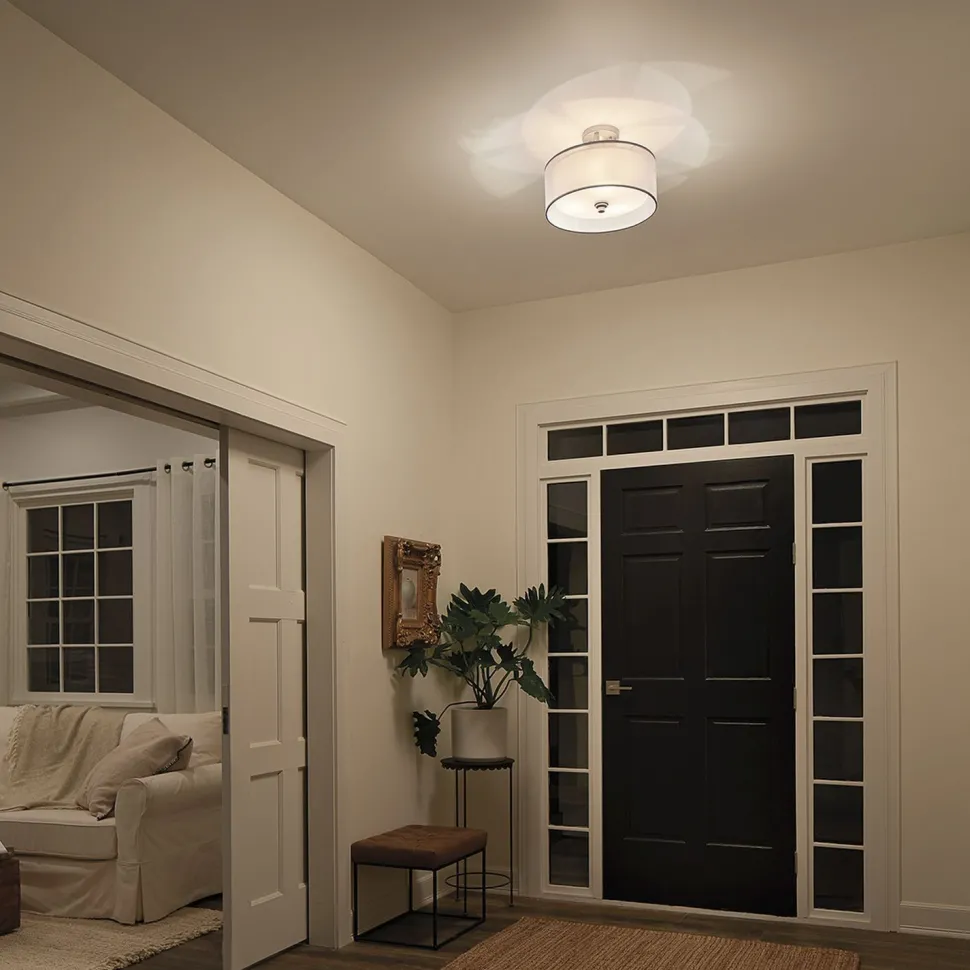 Deckenleuchte rund Weiß Zinn antik Glas Leinen Metall