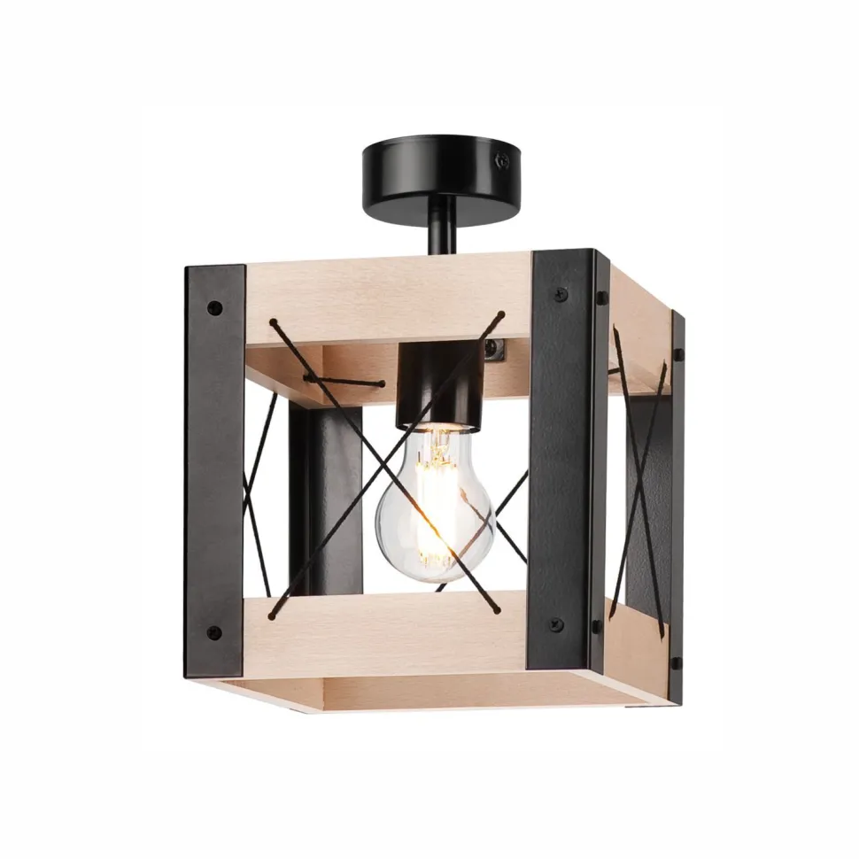 Deckenleuchte Rustikal eckig B: 20 cm klein E27 Holz Metall