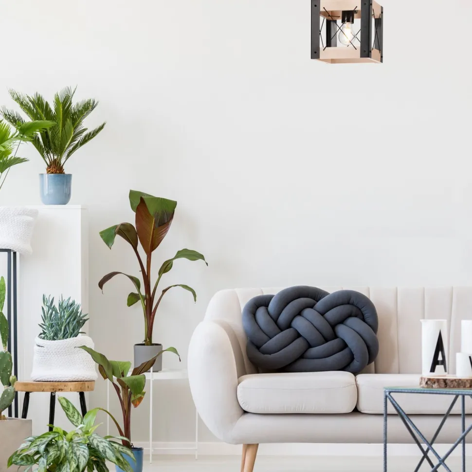 Deckenleuchte Rustikal eckig B: 20 cm klein E27 Holz Metall