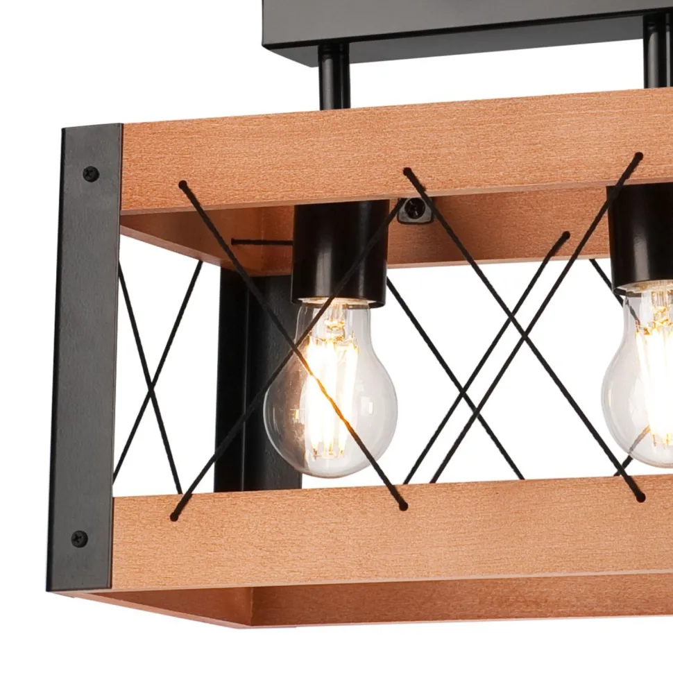 Deckenleuchte Rustikal eckig L: 33 cm 2x E27 Holz Metall