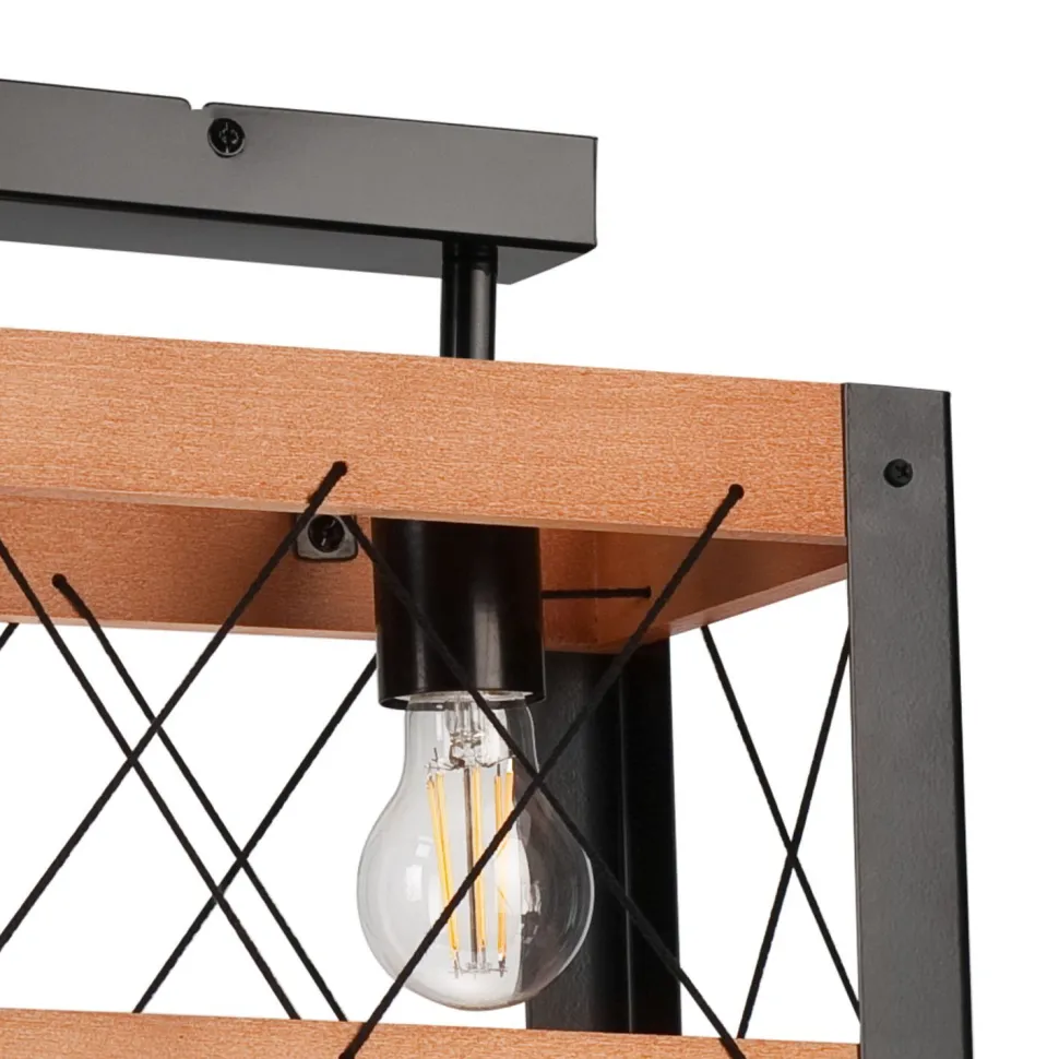 Deckenleuchte Rustikal eckig L: 33 cm 2x E27 Holz Metall