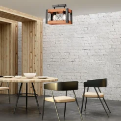 Deckenleuchte Rustikal eckig L: 33 cm 2x E27 Holz Metall