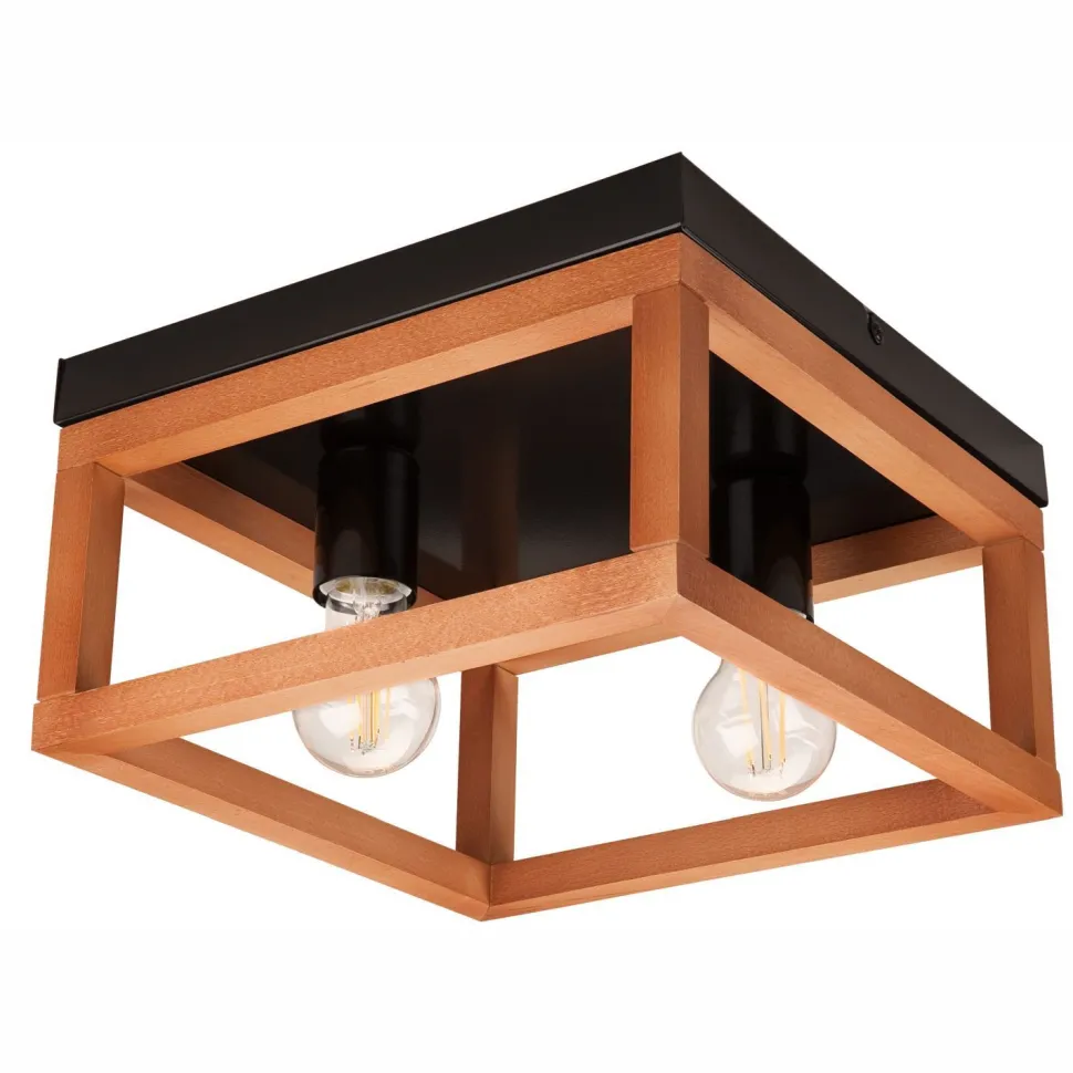 Deckenleuchte Rustikal Holz Metall B: 30 cm Schwarz eckig