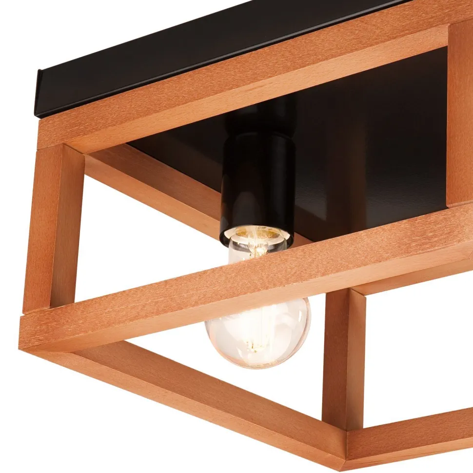 Deckenleuchte Rustikal Holz Metall B: 30 cm Schwarz eckig