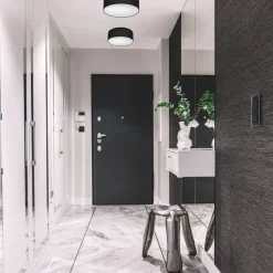 Deckenleuchte Schwarz Ø 35 cm rund flach Stoff blendarm E27