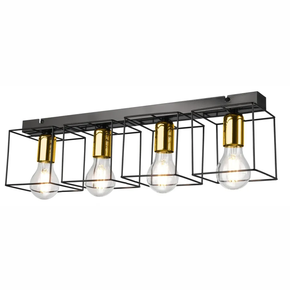 Deckenleuchte Schwarz Gold 61 cm lang Metall 4-flammig E27