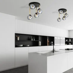 Deckenleuchte Schwarz Grau Gold E14 Rauchglas Ø 40 cm