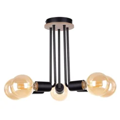 Deckenleuchte Schwarz Metall Holz E27 5-flammig