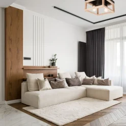 Deckenleuchte Schwarz Natur 2x E27 B: 30 cm eckig Holz Metall