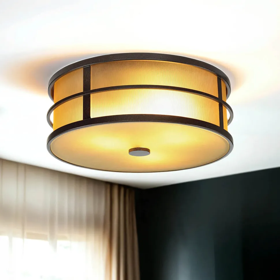 Deckenleuchte SHOJI Creme Ø34cm Vintage Lampe Loft