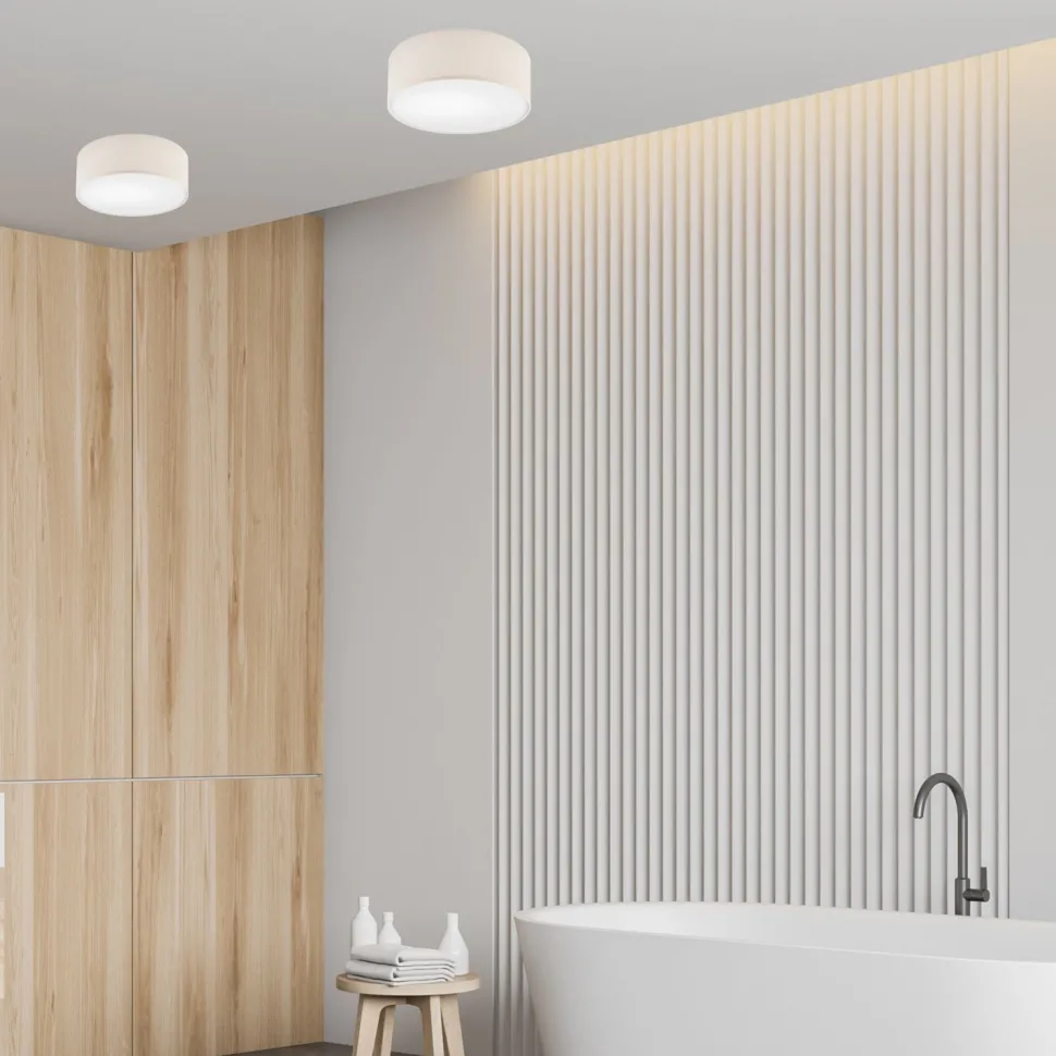 Deckenleuchte Stoff Ø 35 cm rund Creme blendarm flach für E27