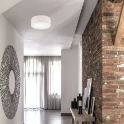 Deckenleuchte Stoff Ø 35 cm rund Creme blendarm flach für E27