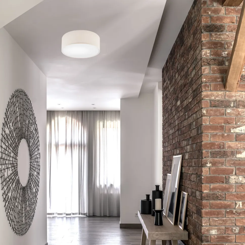 Deckenleuchte Stoff Ø 35 cm rund Creme blendarm flach für E27