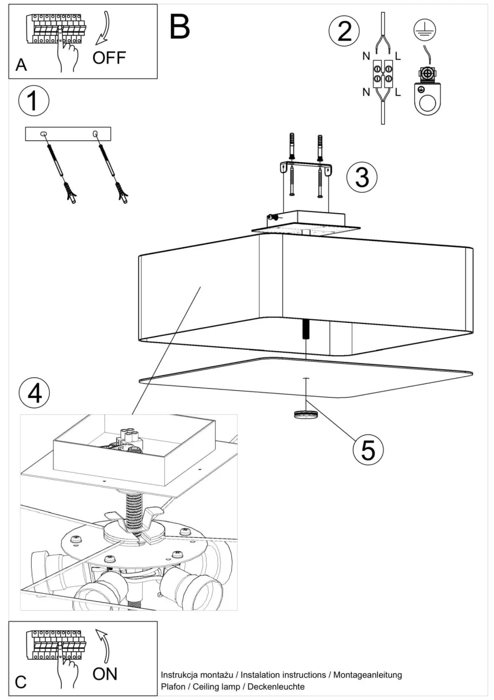 Deckenleuchte Stoff Glas Weiß quadratisch blendarm