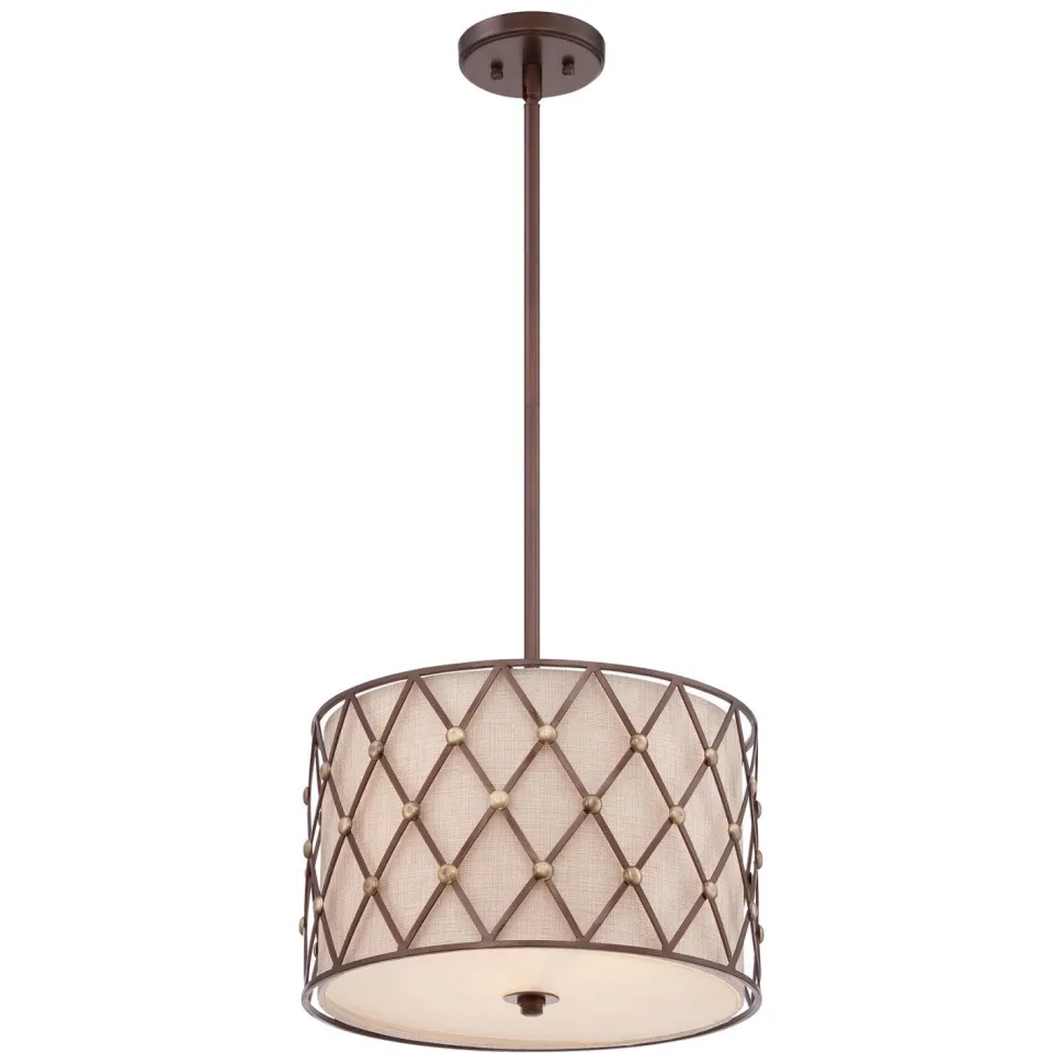 Deckenleuchte Stoff Metall verstellbar in Kupfer Creme