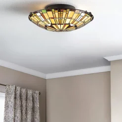 Deckenleuchte Tiffany Stil Buntglas Ø 42 cm rund 2x E27