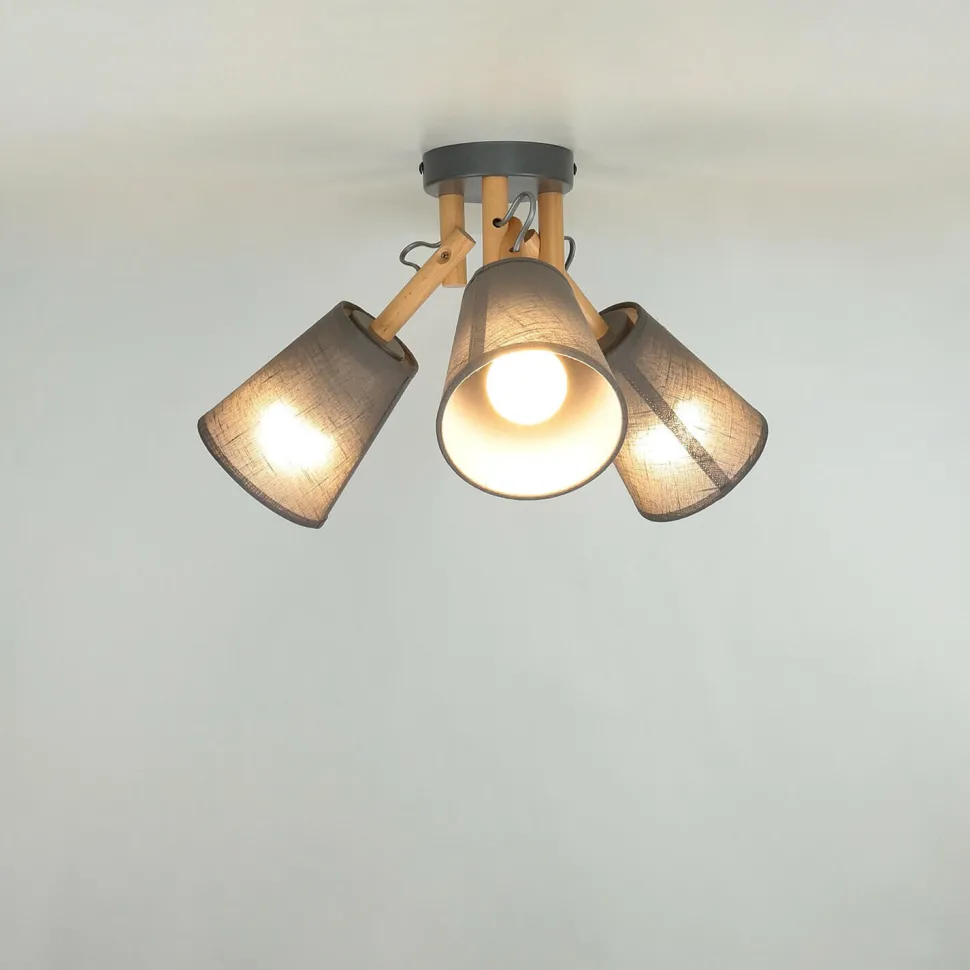 Deckenleuchte VAIO Grau 3-flmg Holz Stoff