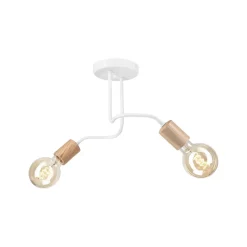 Deckenleuchte Weiß 2-flammig für E27 Metall Holz Retro