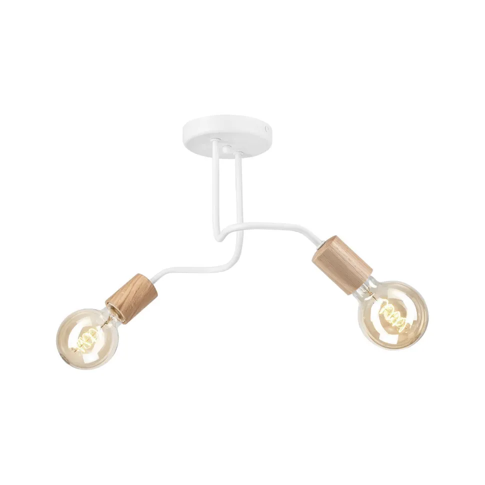 Deckenleuchte Weiß 2-flammig für E27 Metall Holz Retro