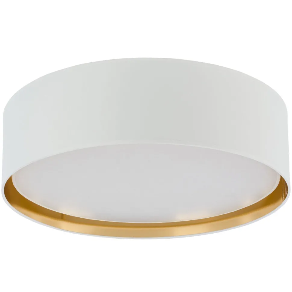 Deckenleuchte Weiß Gold rund Ø 60 cm wohnlich Stoff