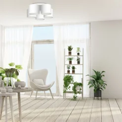 Deckenleuchte Weiß Stoff Metall E27 Ø58 cm blendarm