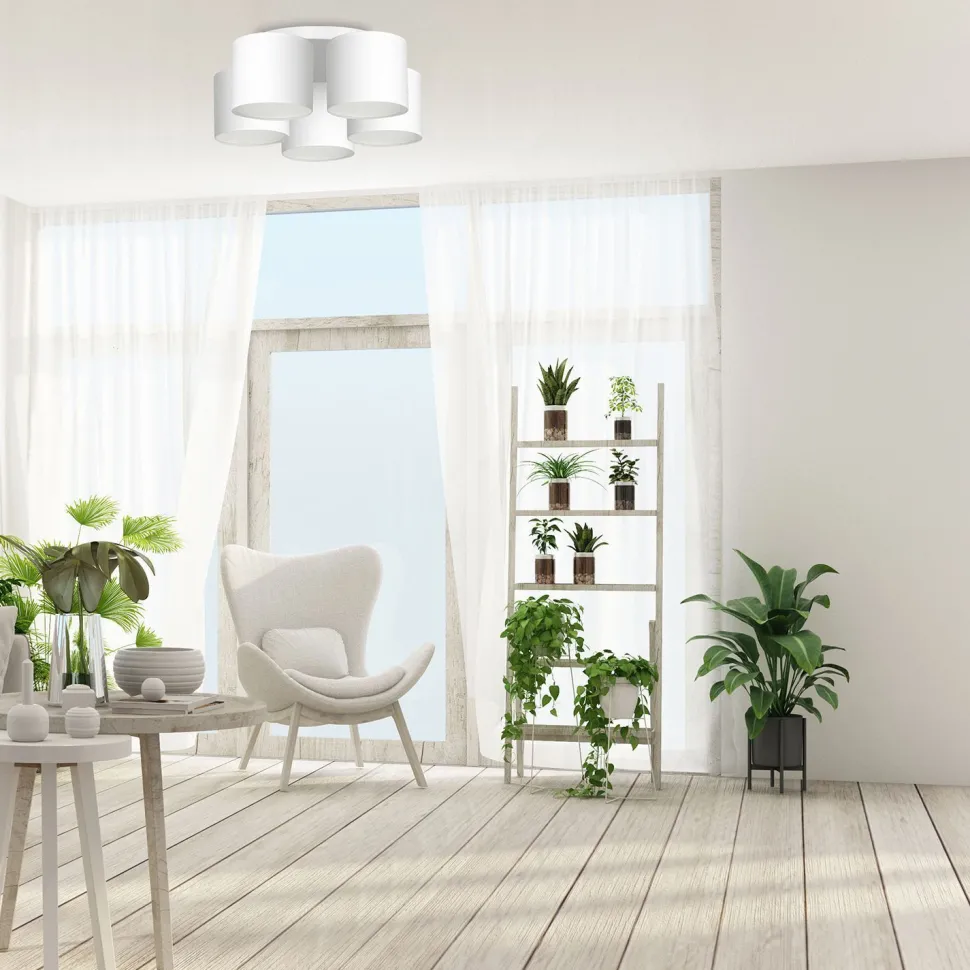 Deckenleuchte Weiß Stoff Metall E27 Ø58 cm blendarm