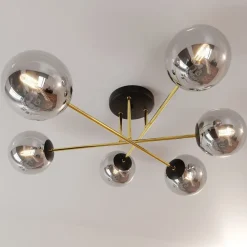 Deckenleuchte Wohnzimmer 75 cm 6x E14 Glas Metall