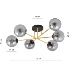 Deckenleuchte Wohnzimmer 75 cm 6x E14 Glas Metall