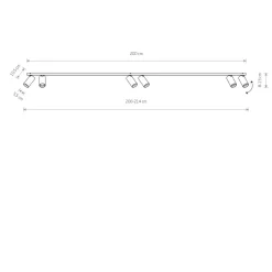 Deckenspot 200 cm groß 6-flammig GU10 in Schwarz Gold Modern