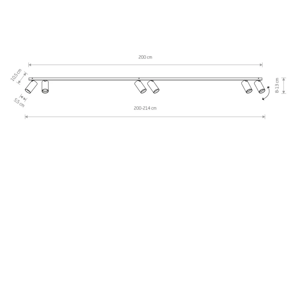 Deckenspot 200 cm groß 6-flammig GU10 in Schwarz Gold Modern