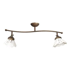 Deckenspot 2-flammig B: 69 cm Messing Keramik schwenkbar