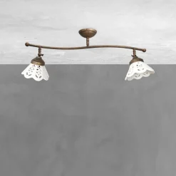 Deckenspot 2-flammig B: 69 cm Messing Keramik schwenkbar