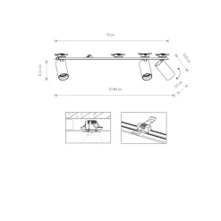 Deckenspot 3-flammig Einbau Weiß GU10 Metall 70 cm lang