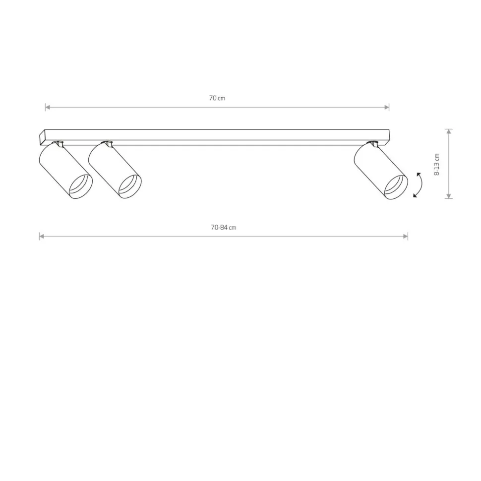 Deckenspot 3-flammig in Messing Schwarz GU10 70 cm