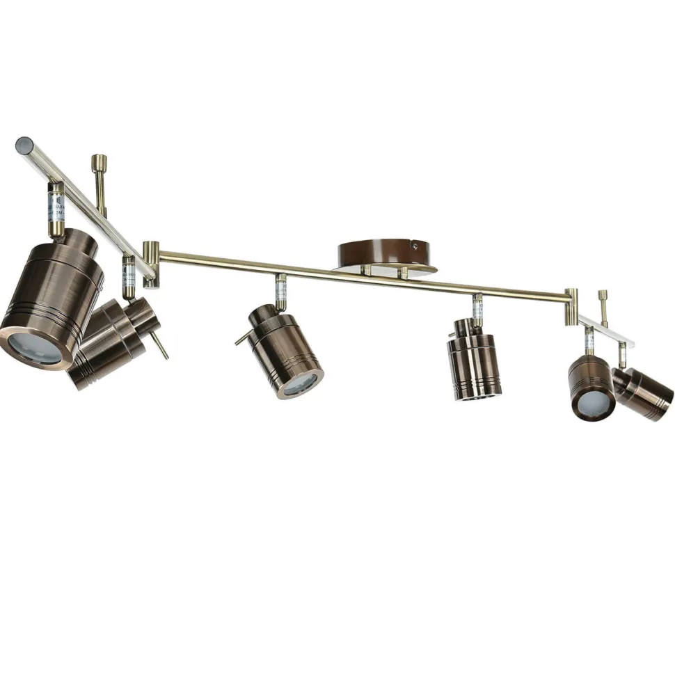 Deckenspot 6-flammig IP44 GU10 in Messing Antik Metall Bad
