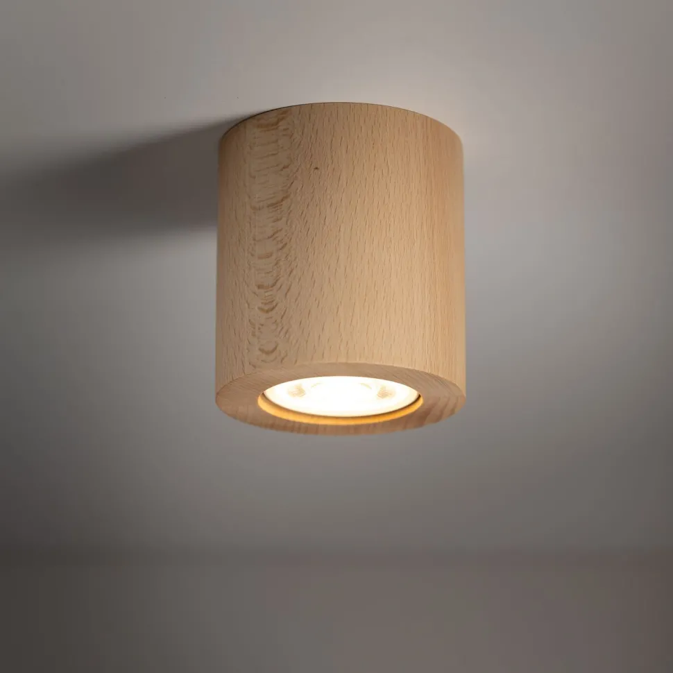 Deckenspot Holz GU10 Ø 8 cm rund H: 8,5 cm in Buche