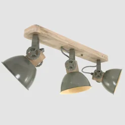 Deckenspot Holz Metall Grün 59 cm E27 3-flmg flexibel