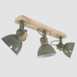 Deckenspot Holz Metall Grün 59 cm E27 3-flmg flexibel