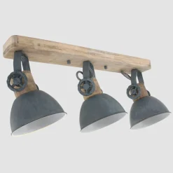 Deckenspot Holz Metall Grün 59 cm E27 3-flmg flexibel