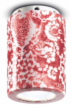 Deckenspot Keramik E14 Ø 8,5 cm rund Aufputz Rot Muster