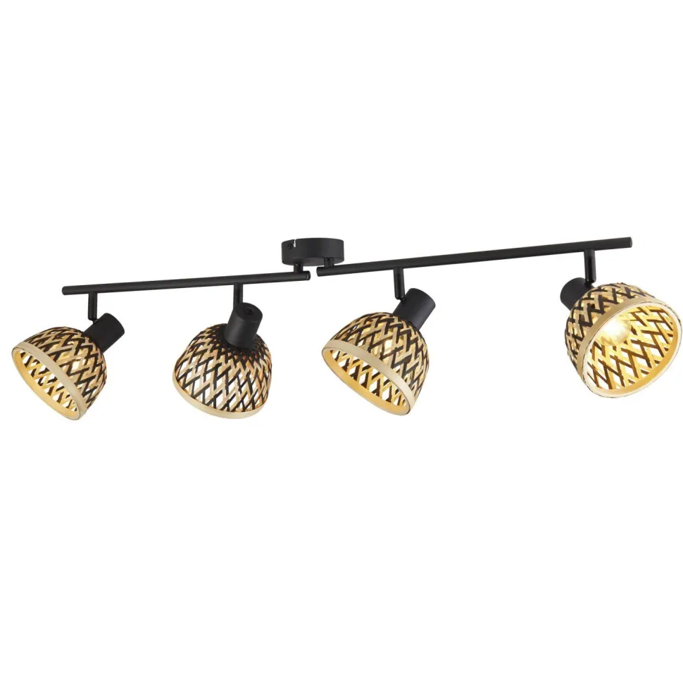 Deckenspot Schwarz Natur B: 94 cm 4x E14 Holz Metall