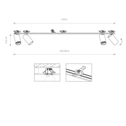 Deckenspot Weiß Einbau 118 cm lang 4-flammig Weiß GU10