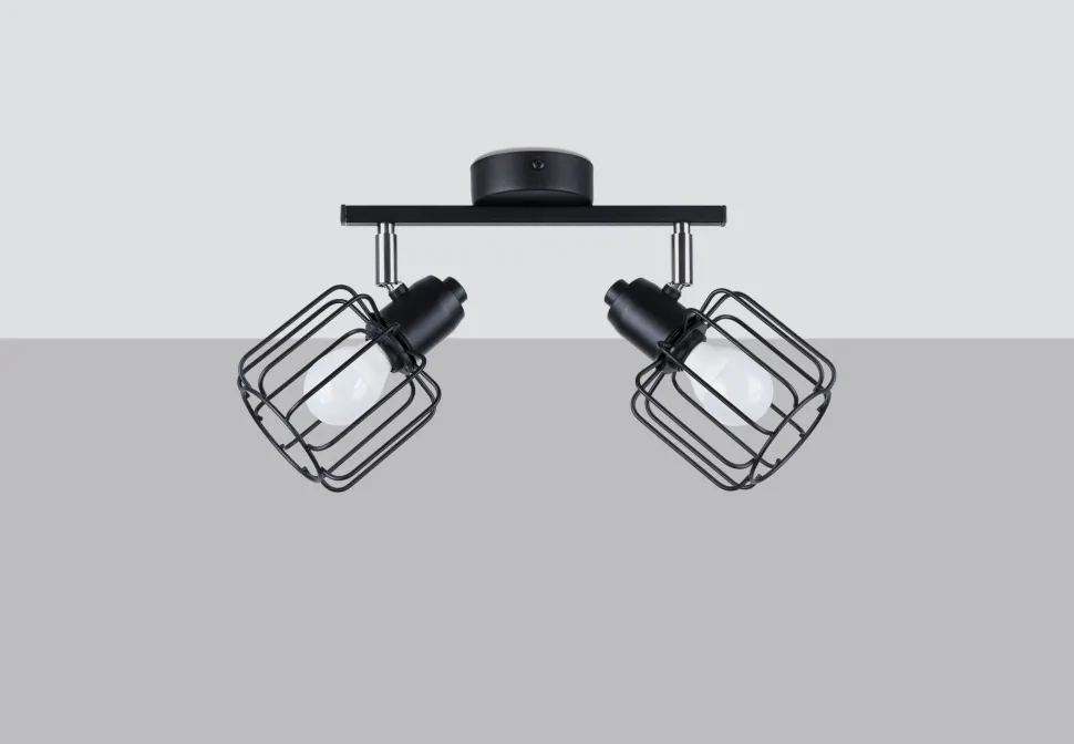 Deckenstrahöer Schwarz schwenkbar 2-flammig E14 Retro