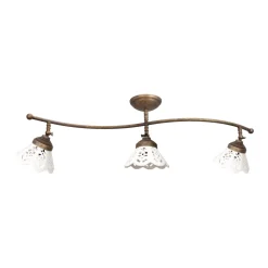 Deckenstrahler 3-flammig Keramik Messing B: 87 cm E14