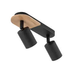 Deckenstrahler 2-flammig Metall Holz Schwarz Natur 35 cm