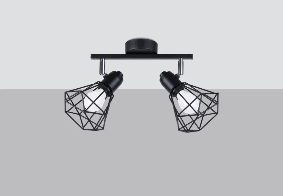 Deckenstrahler 2-flammig Schwarz Metall Käfig Schirm