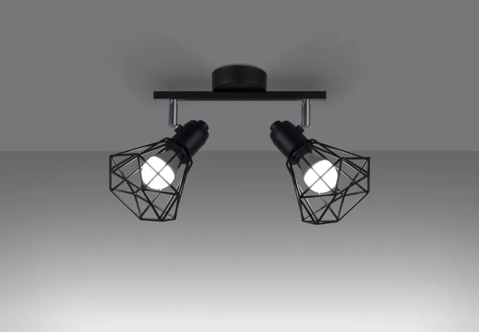 Deckenstrahler 2-flammig Schwarz Metall Käfig Schirm