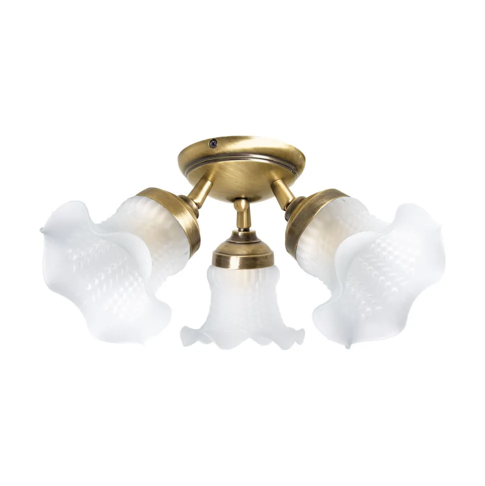 Deckenstrahler Floral 3-flammig Messing Glas Ø 37 cm