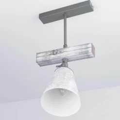 Deckenstrahler Metall Holz in Shabby Weiß Taupe E27